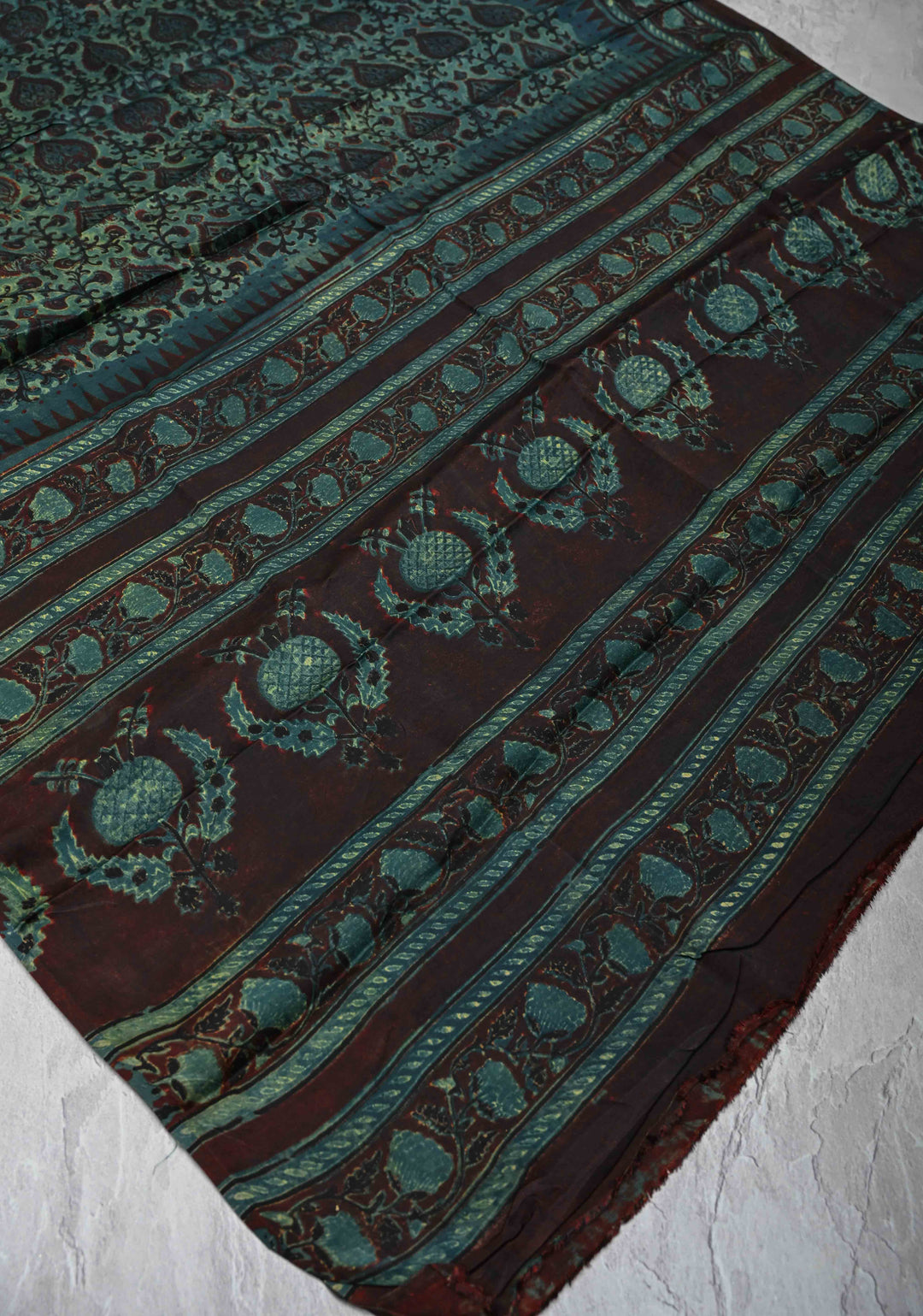 Dupatta: Authentic Green Modal Silk Dupatta with Vanaspathi  Hand block Print