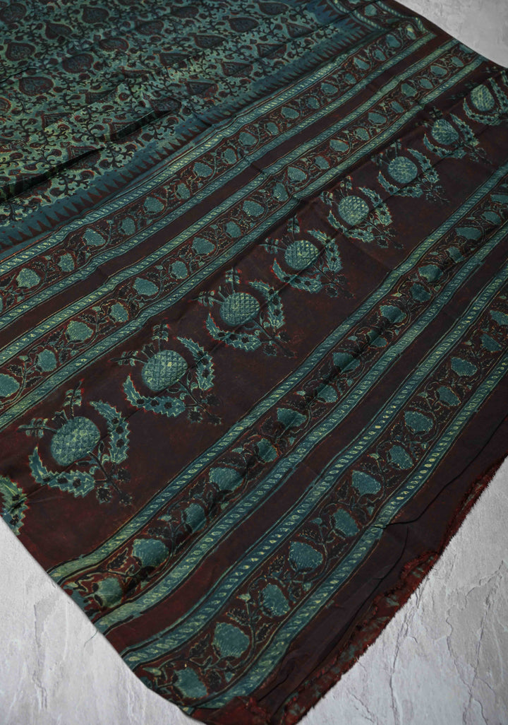 Dupatta: Authentic Green Modal Silk Dupatta with Vanaspathi  Hand block Print