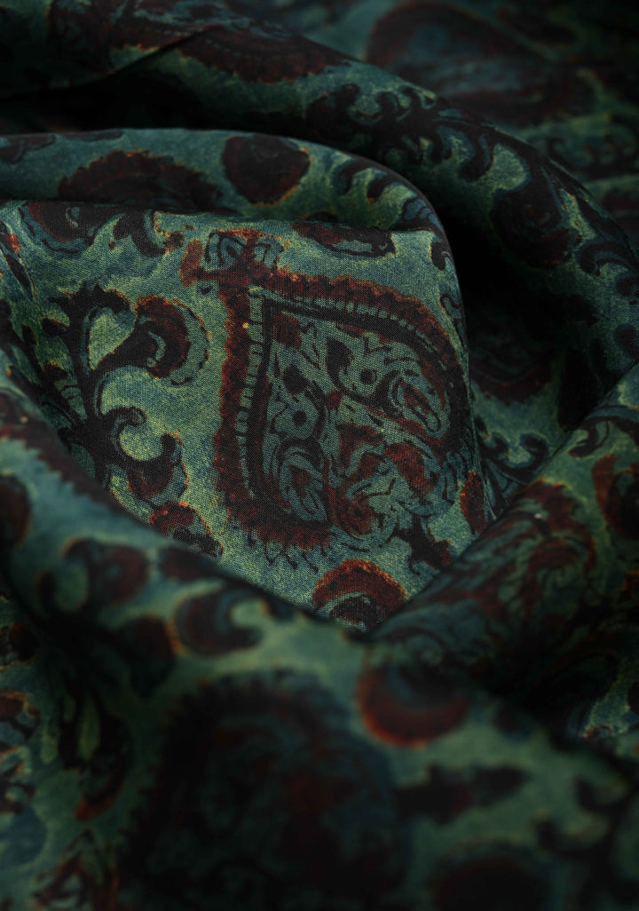 Dupatta: Authentic Green Modal Silk Dupatta with Vanaspathi  Hand block Print