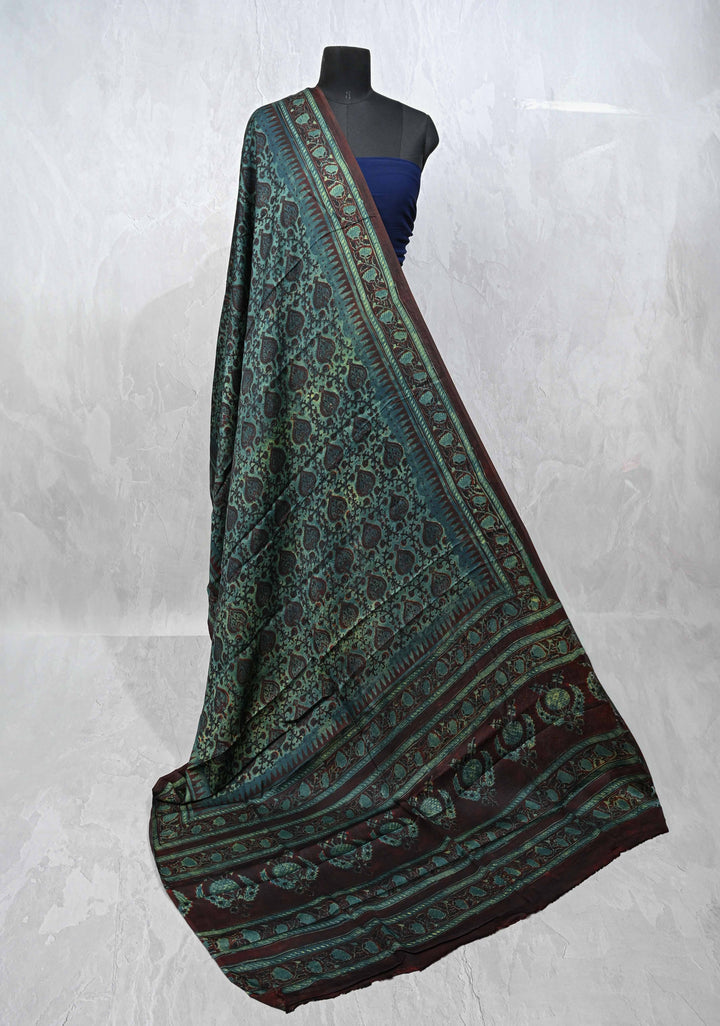 Dupatta: Authentic Green Modal Silk Dupatta with Vanaspathi  Hand block Print