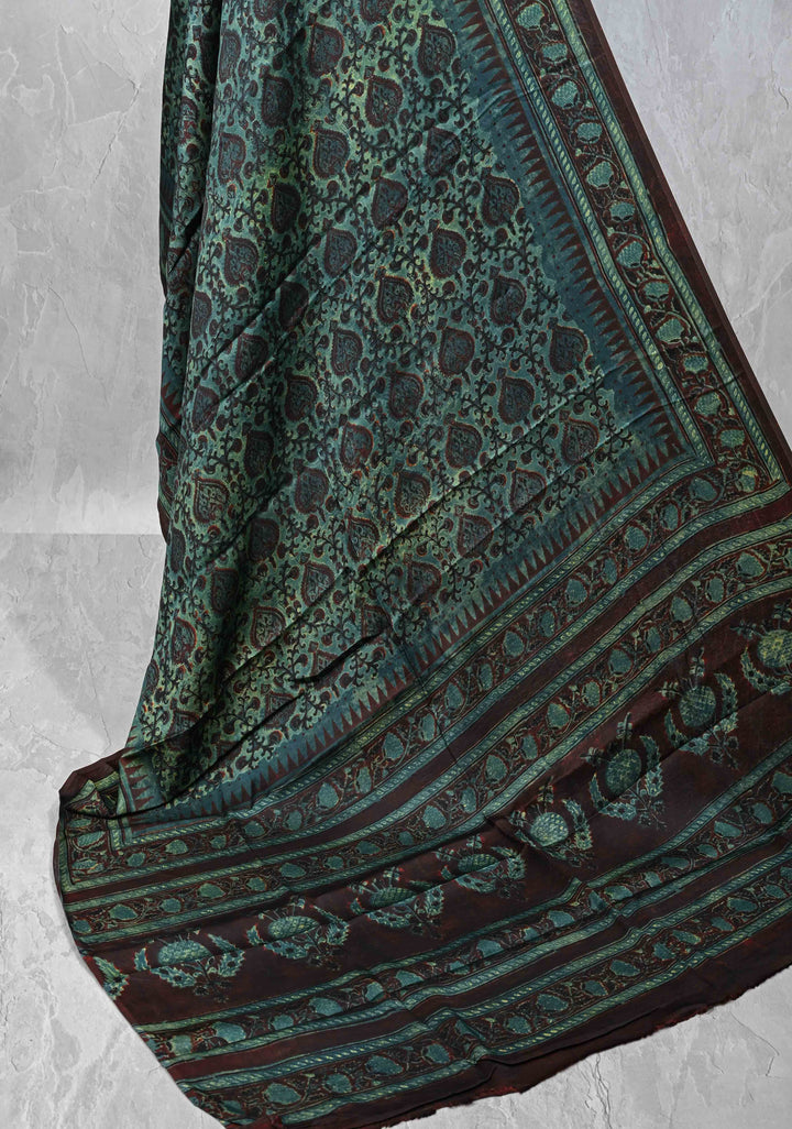 Dupatta: Authentic Green Modal Silk Dupatta with Vanaspathi  Hand block Print