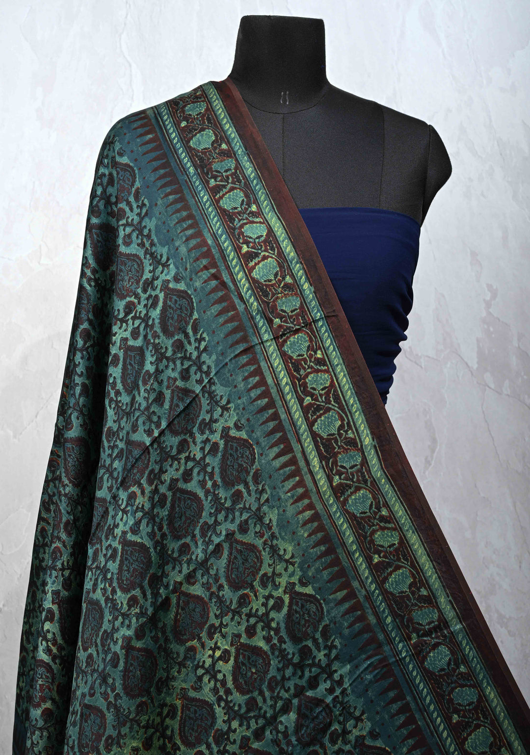 Dupatta: Authentic Green Modal Silk Dupatta with Vanaspathi  Hand block Print