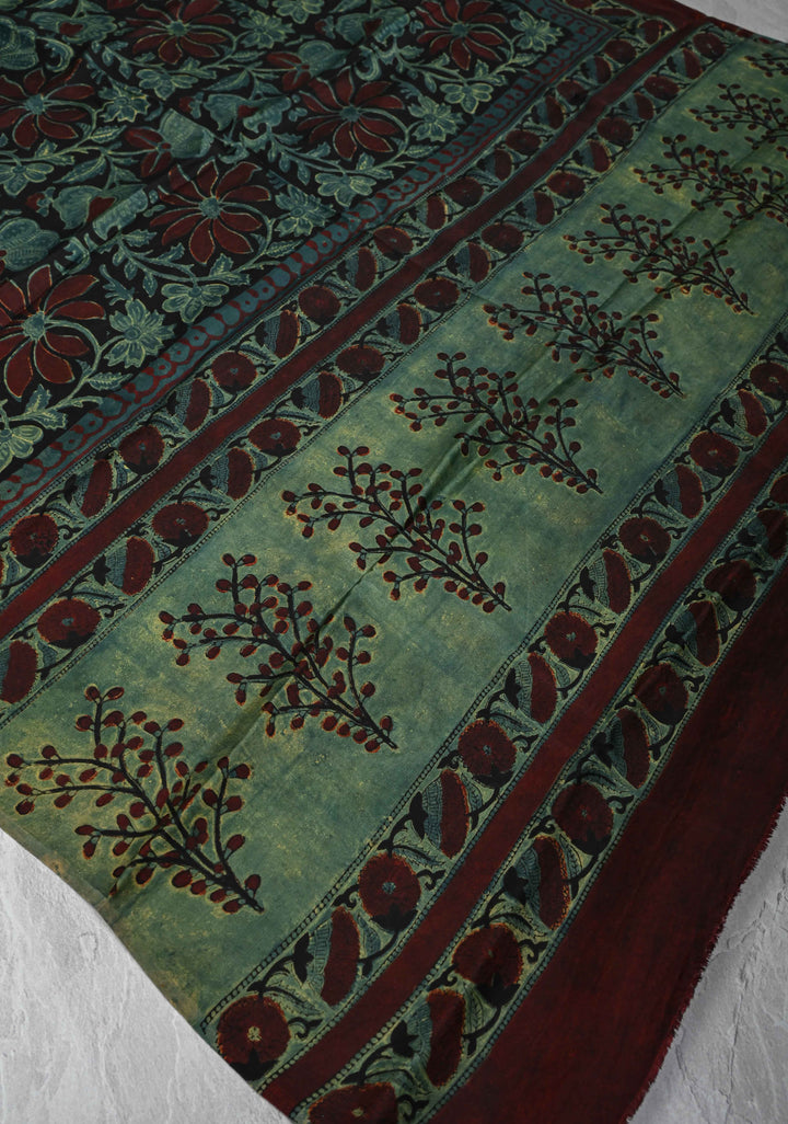 Dupatta: Authentic Black Modal Silk Dupatta with Floral  Hand block Print