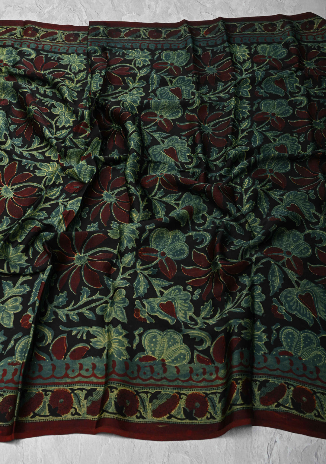 Dupatta: Authentic Black Modal Silk Dupatta with Floral  Hand block Print
