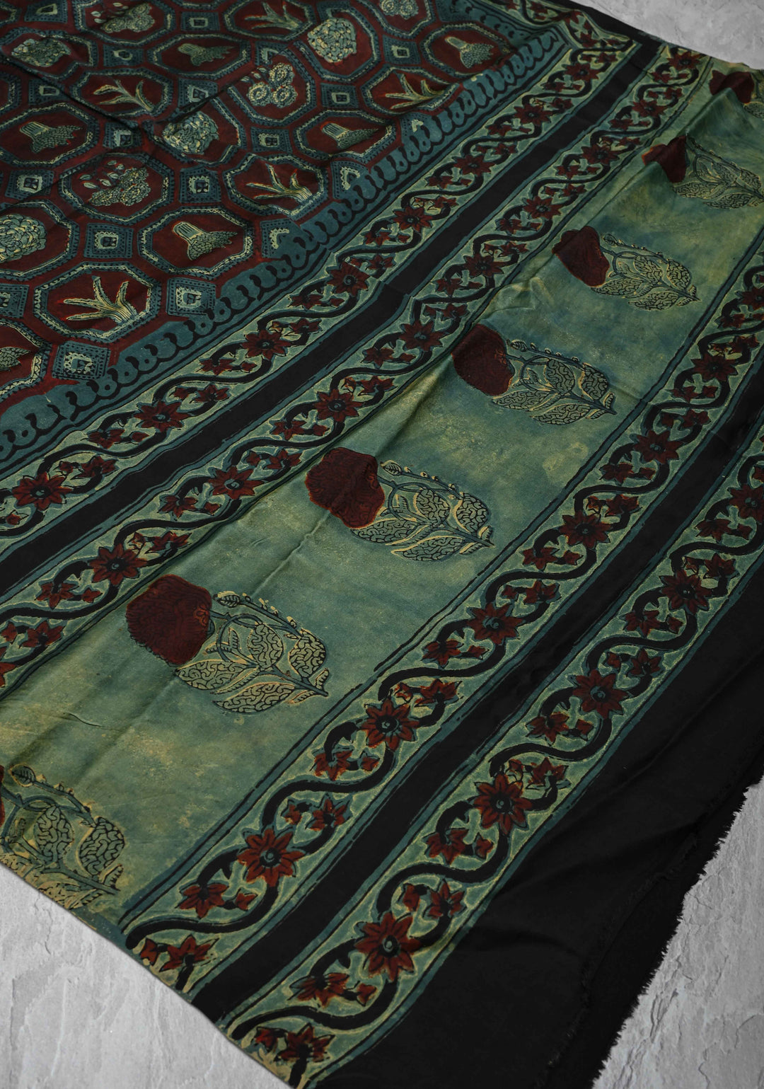 Dupatta: Authentic Dark Maroon Modal Silk Dupatta with Hand block Print