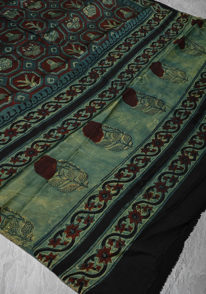 Dupatta: Authentic Dark Maroon Modal Silk Dupatta with Hand block Print