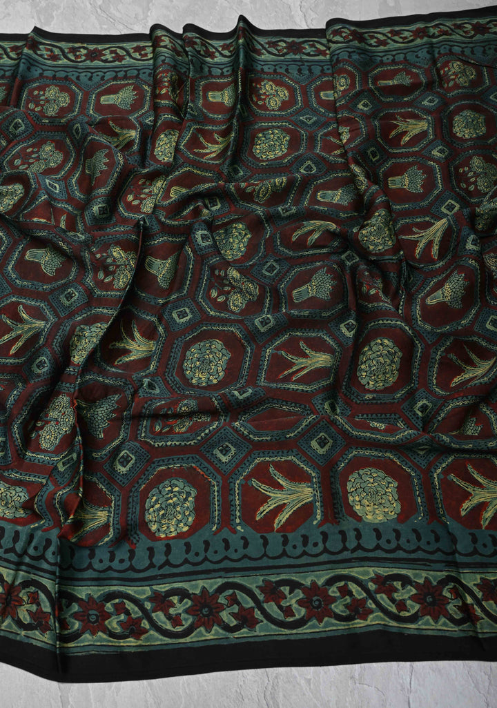 Dupatta: Authentic Dark Maroon Modal Silk Dupatta with Hand block Print