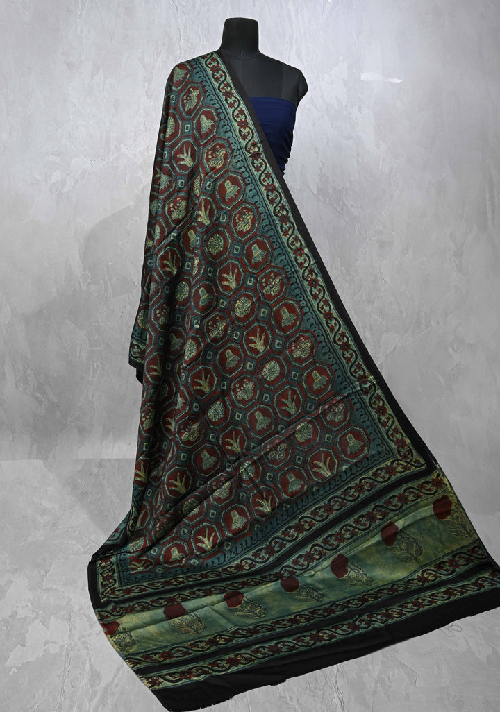 Dupatta: Authentic Dark Maroon Modal Silk Dupatta with Hand block Print