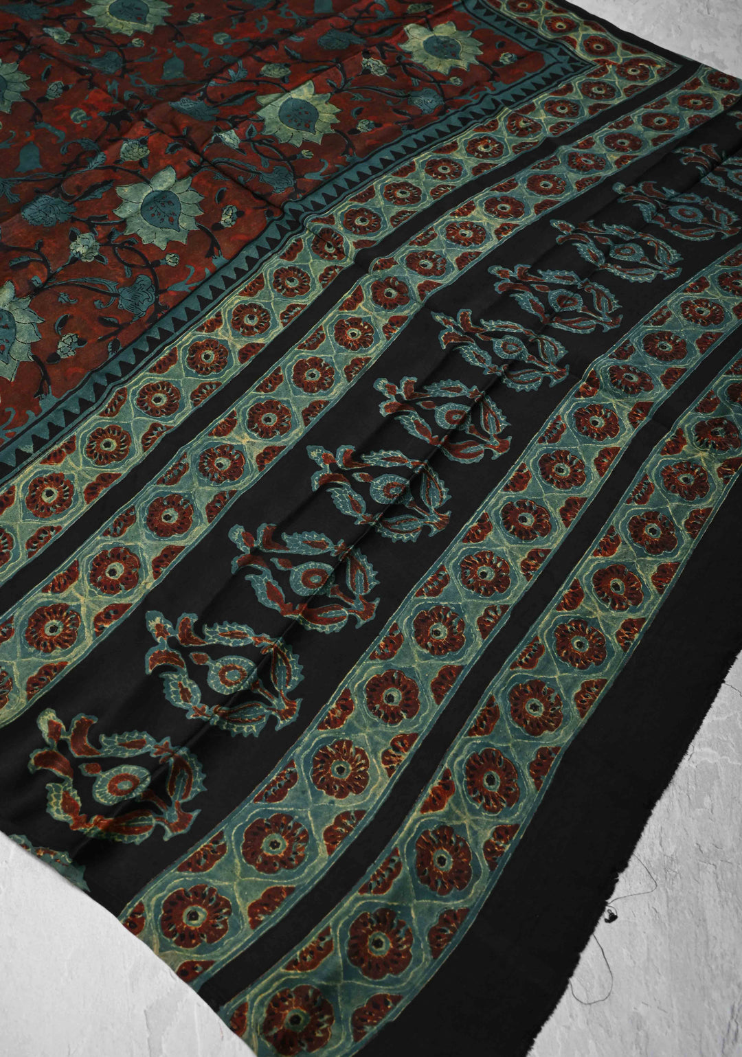 Dupatta: Authentic Maroon Modal Silk Dupatta with Floral Hand block Print