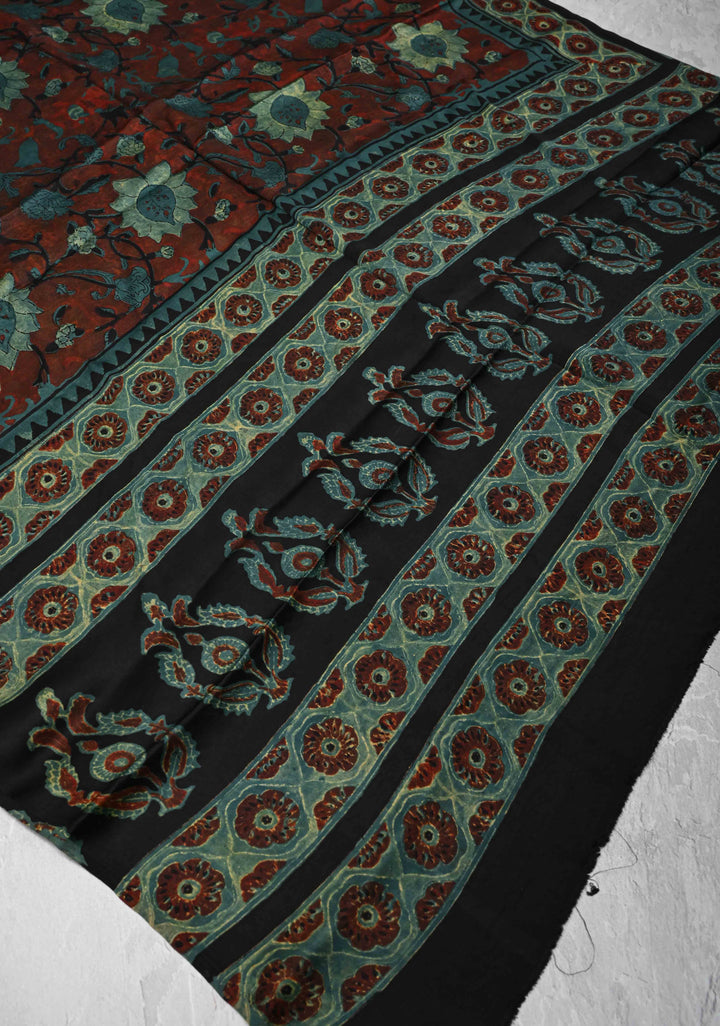 Dupatta: Authentic Maroon Modal Silk Dupatta with Floral Hand block Print