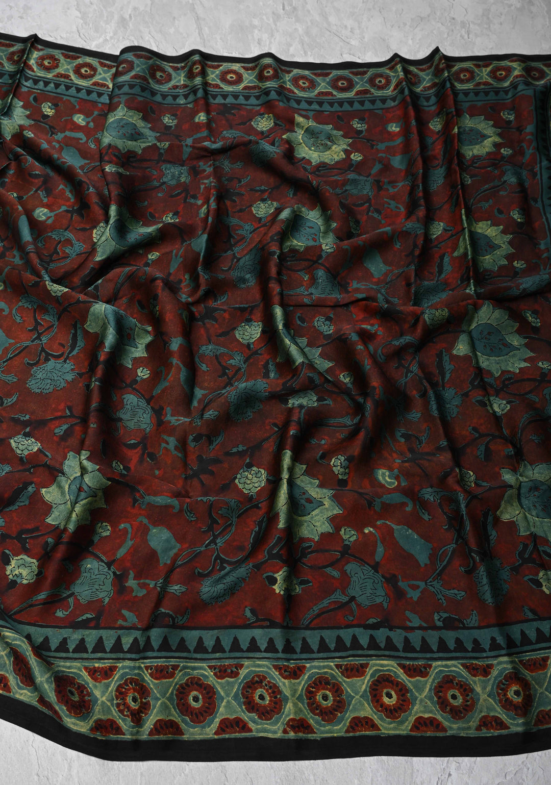 Dupatta: Authentic Maroon Modal Silk Dupatta with Floral Hand block Print