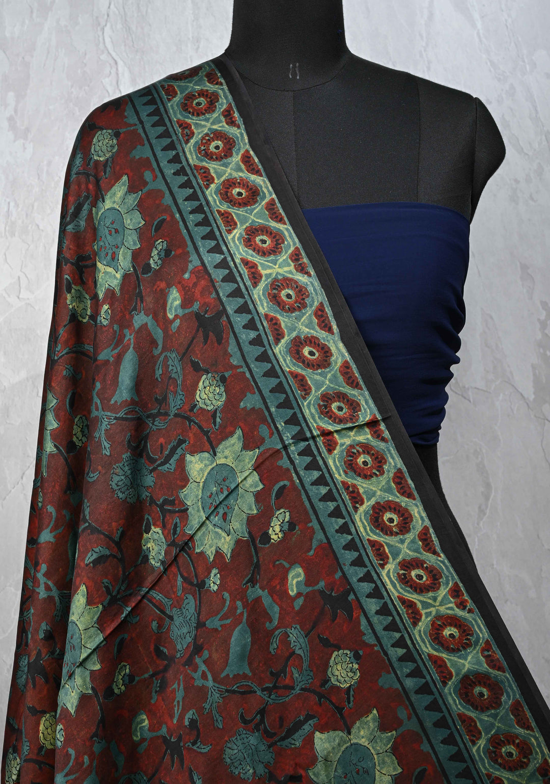 Dupatta: Authentic Maroon Modal Silk Dupatta with Floral Hand block Print
