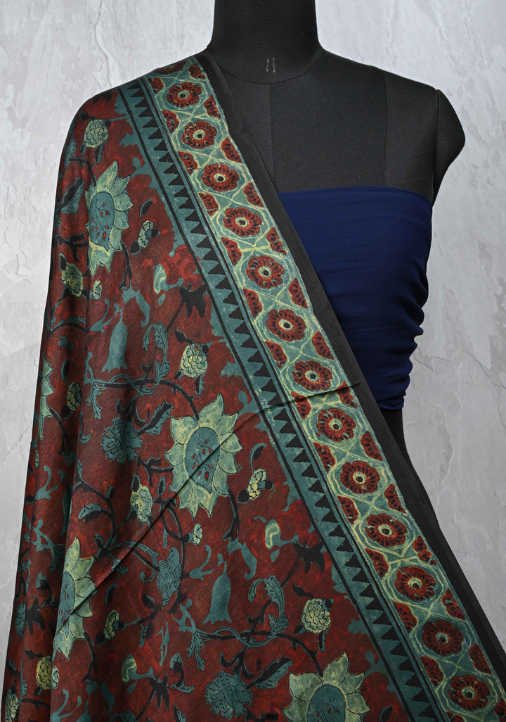 Dupatta: Authentic Maroon Modal Silk Dupatta with Floral Hand block Print