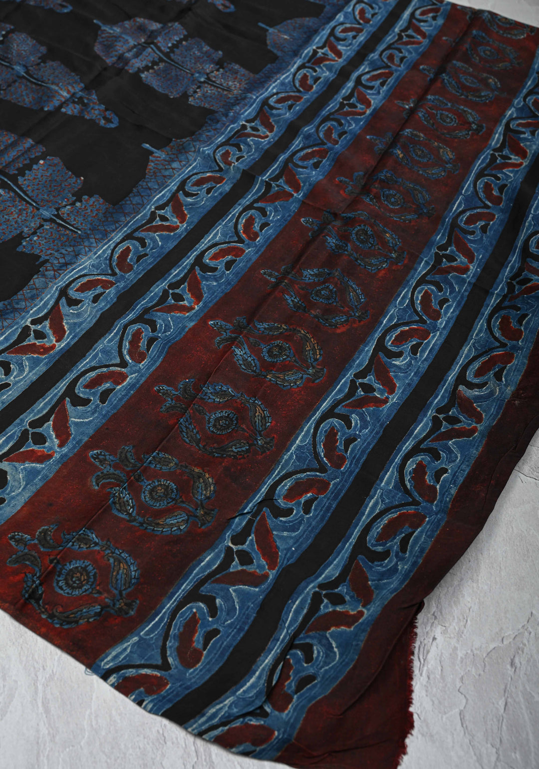 Dupatta: Authentic Black Modal Silk Dupatta with Hand block Print