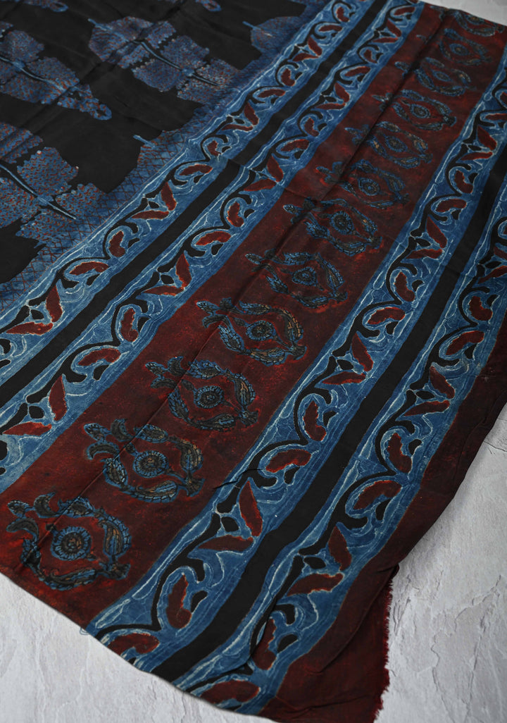 Dupatta: Authentic Black Modal Silk Dupatta with Hand block Print