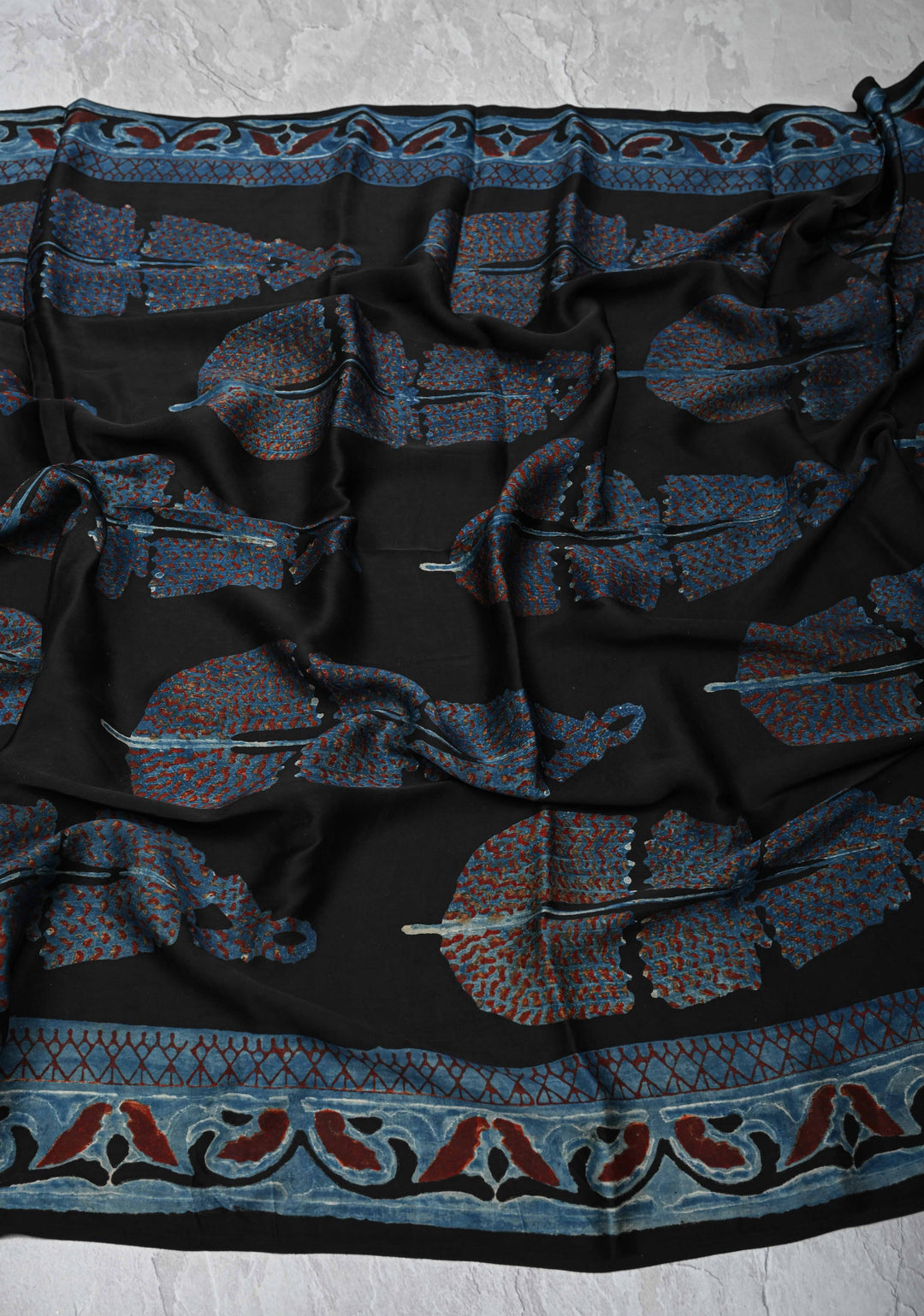 Dupatta: Authentic Black Modal Silk Dupatta with Hand block Print