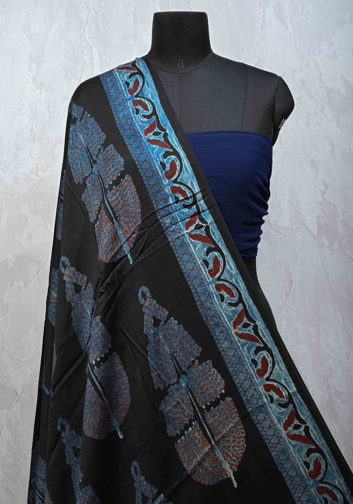 Dupatta: Authentic Black Modal Silk Dupatta with Hand block Print