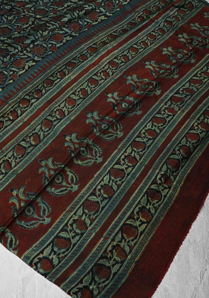 Dupatta: Authentic Black Modal Silk Dupatta with Floral  Hand block Print