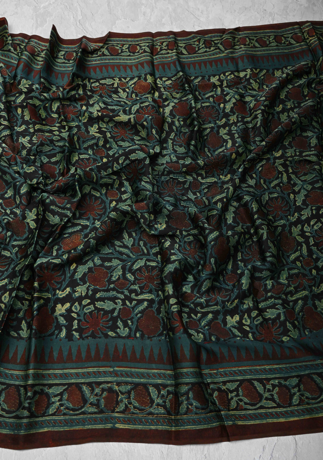 Dupatta: Authentic Black Modal Silk Dupatta with Floral  Hand block Print