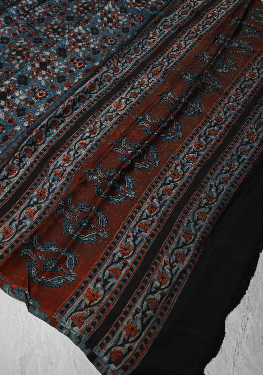 Dupatta: Authentic Teal Modal Silk Dupatta with Hand block Print