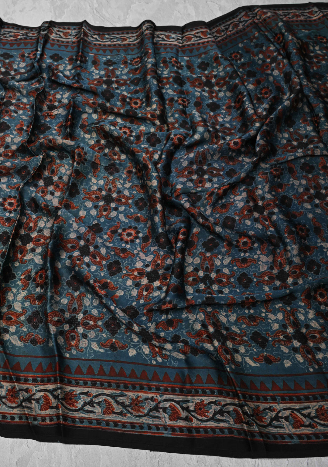 Dupatta: Authentic Teal Modal Silk Dupatta with Hand block Print