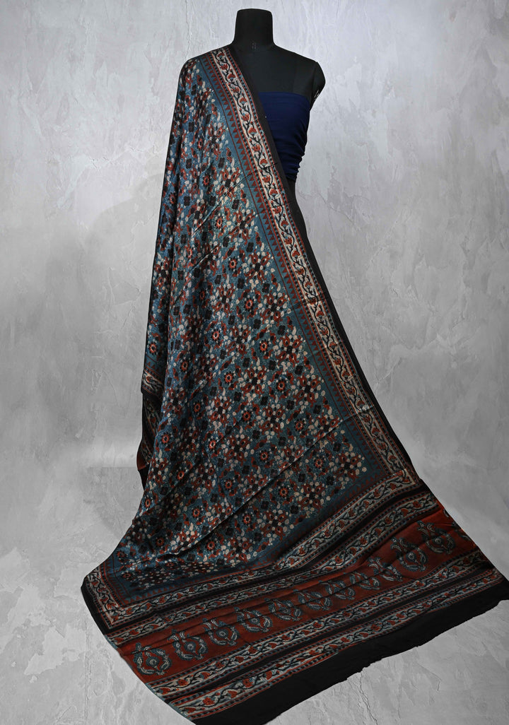 Dupatta: Authentic Teal Modal Silk Dupatta with Hand block Print