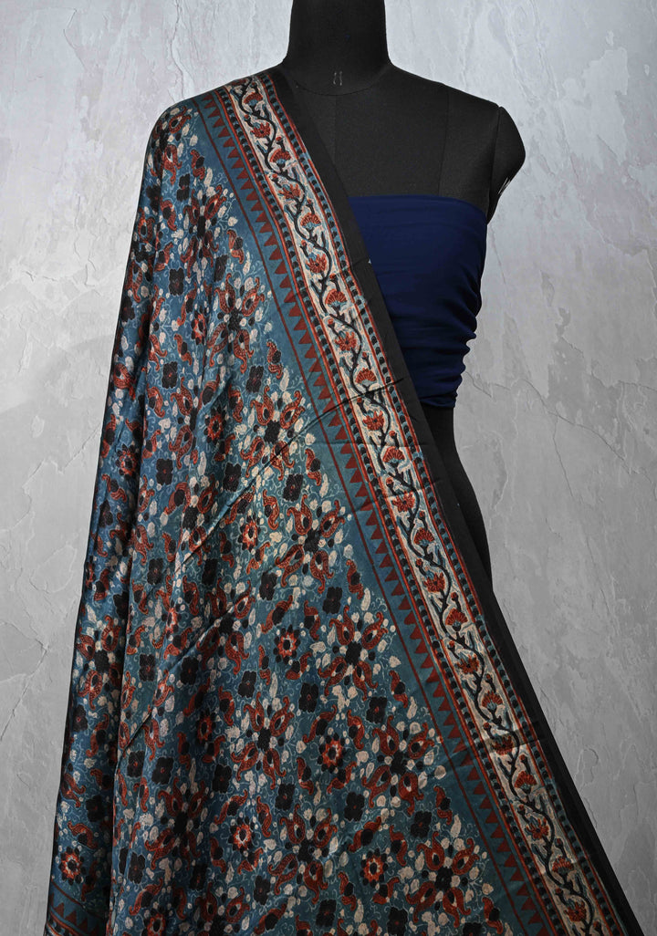Dupatta: Authentic Teal Modal Silk Dupatta with Hand block Print