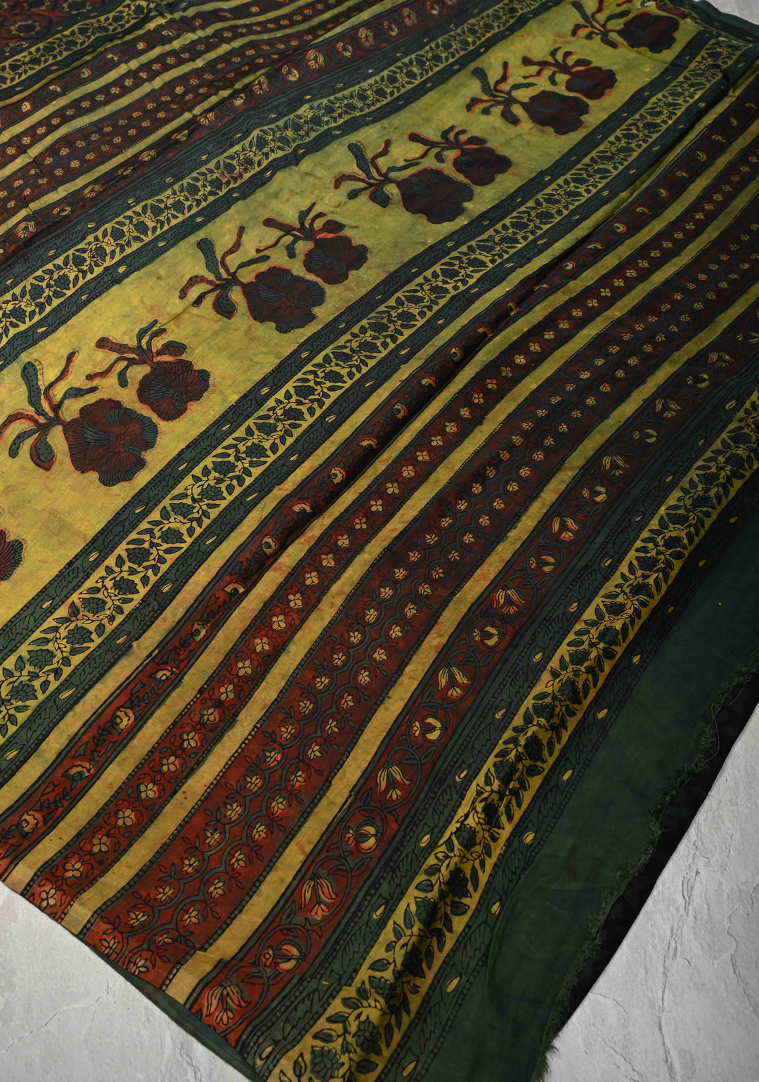 Burnt Umber Vanaspati Hand Block Print on Modal Silk Saree