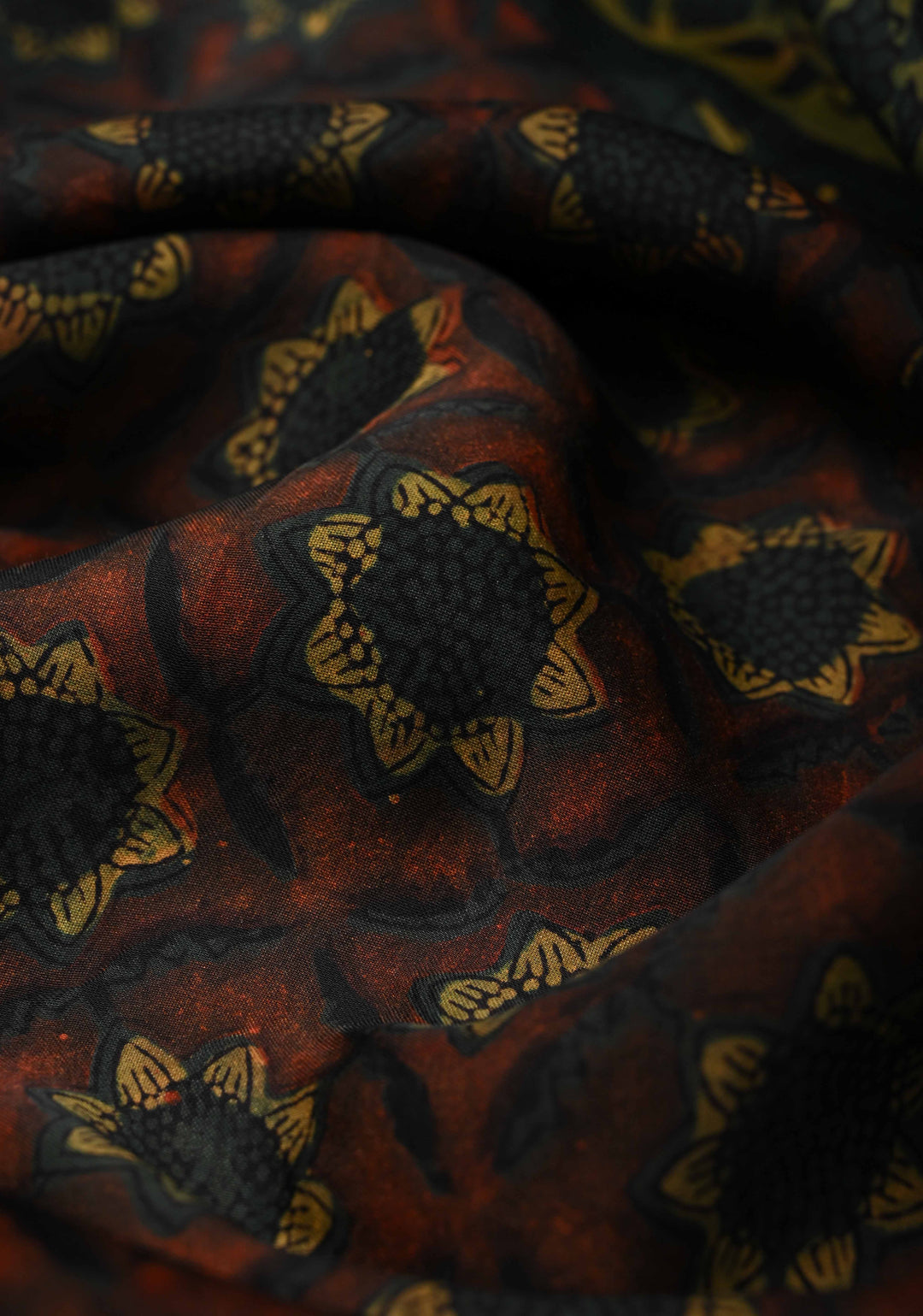 Burnt Umber Vanaspati Hand Block Print on Modal Silk Saree