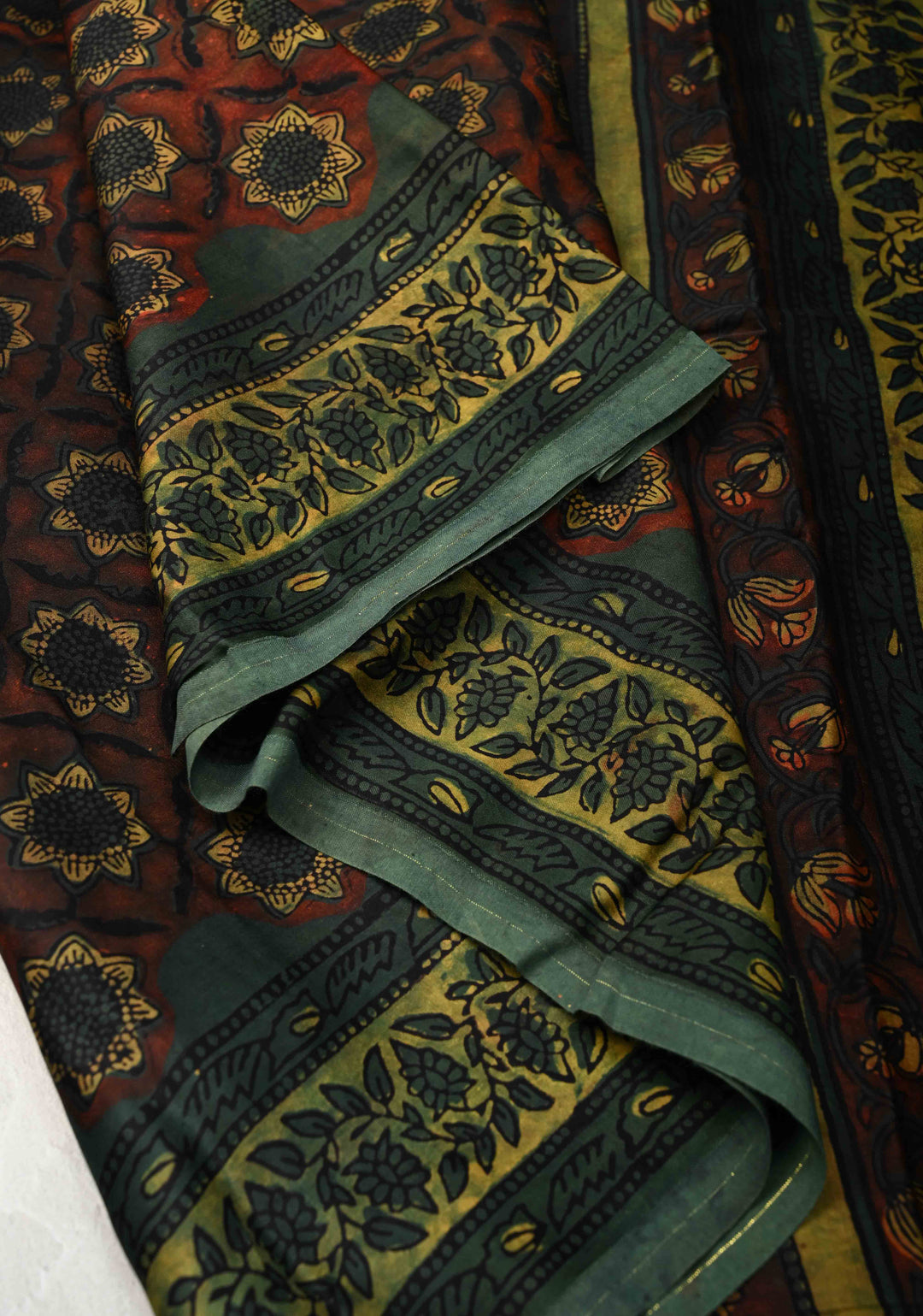 Burnt Umber Vanaspati Hand Block Print on Modal Silk Saree