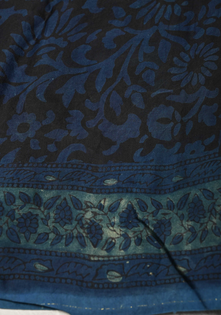 Carolina Blue Vanaspati Hand Block Print on Modal Silk Saree