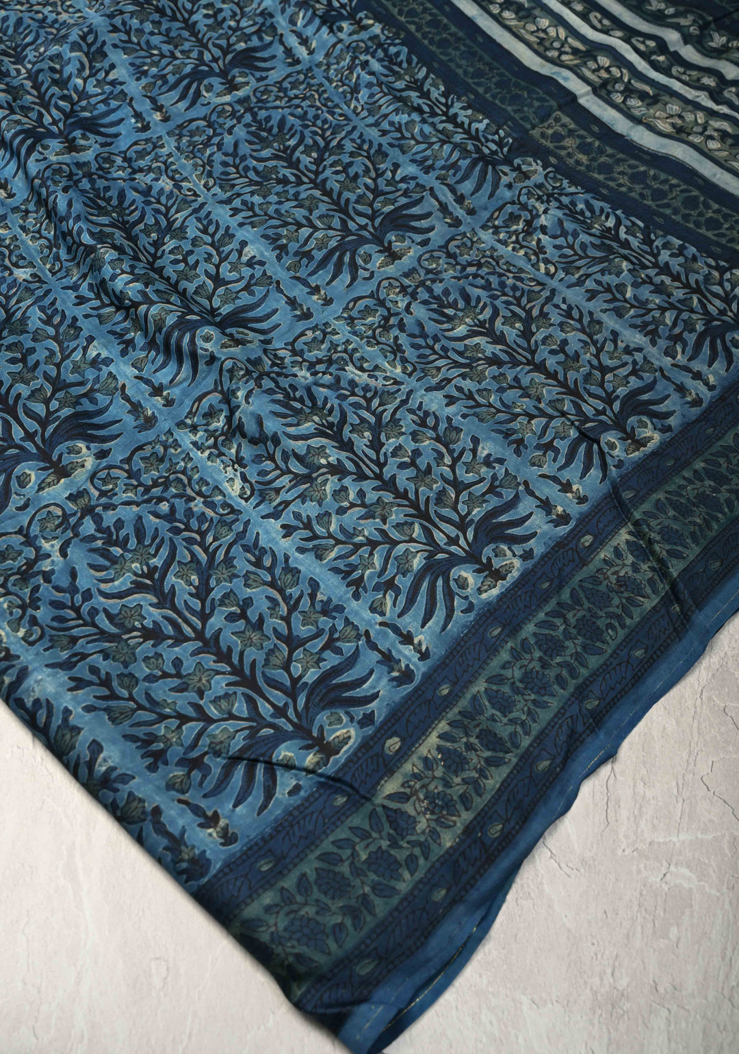 Carolina Blue Vanaspati Hand Block Print on Modal Silk Saree