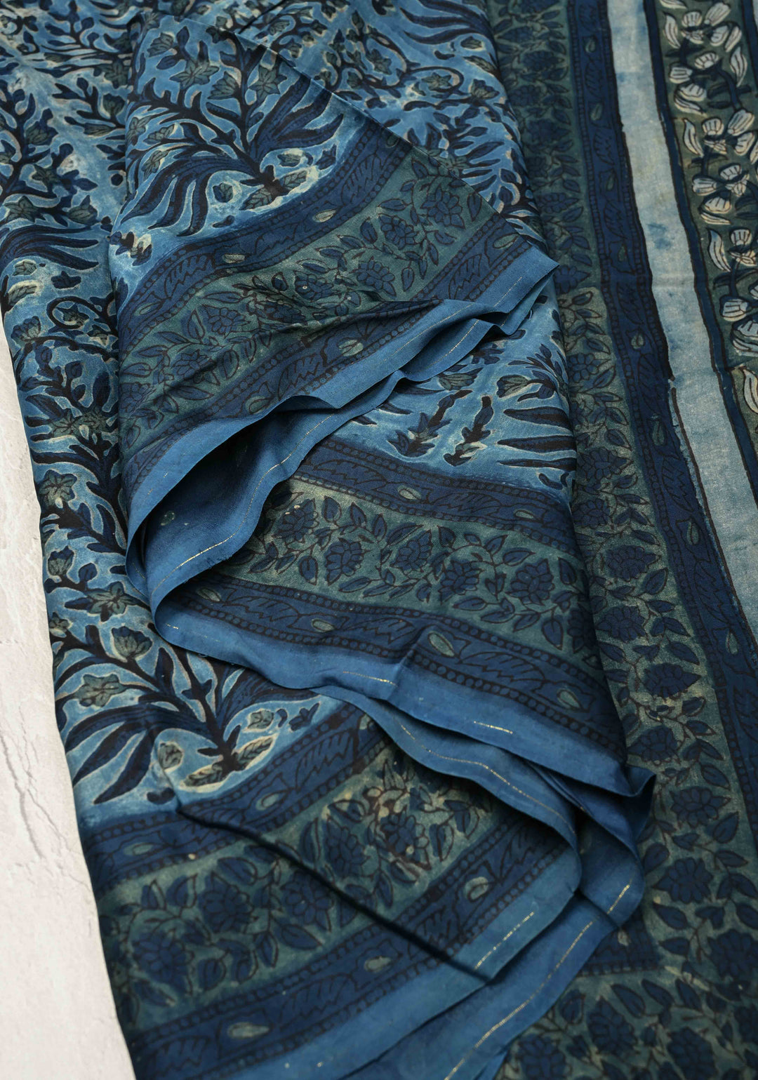 Carolina Blue Vanaspati Hand Block Print on Modal Silk Saree