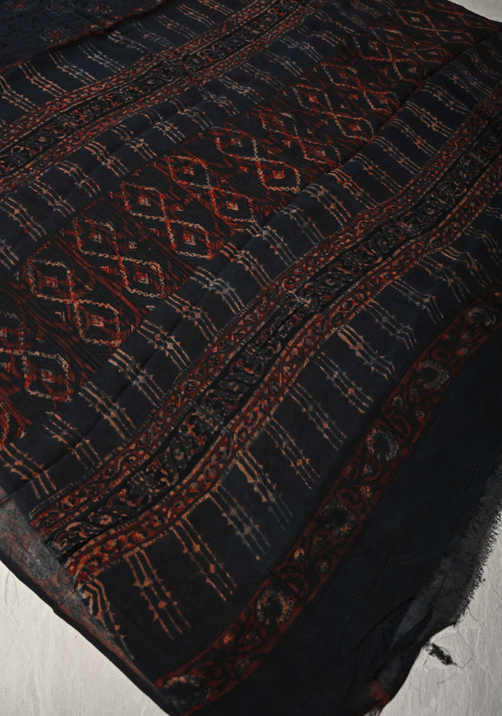 Charcoal Black Georgette Saree with Hand Block Print