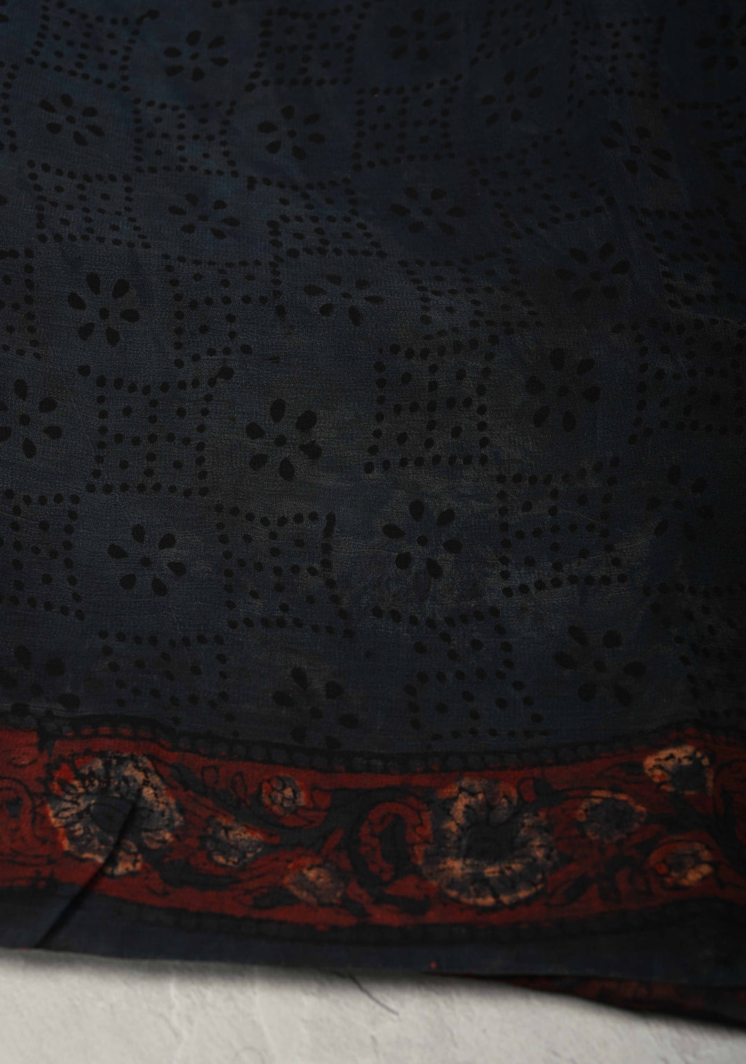 Charcoal Black Georgette Saree with Hand Block Print