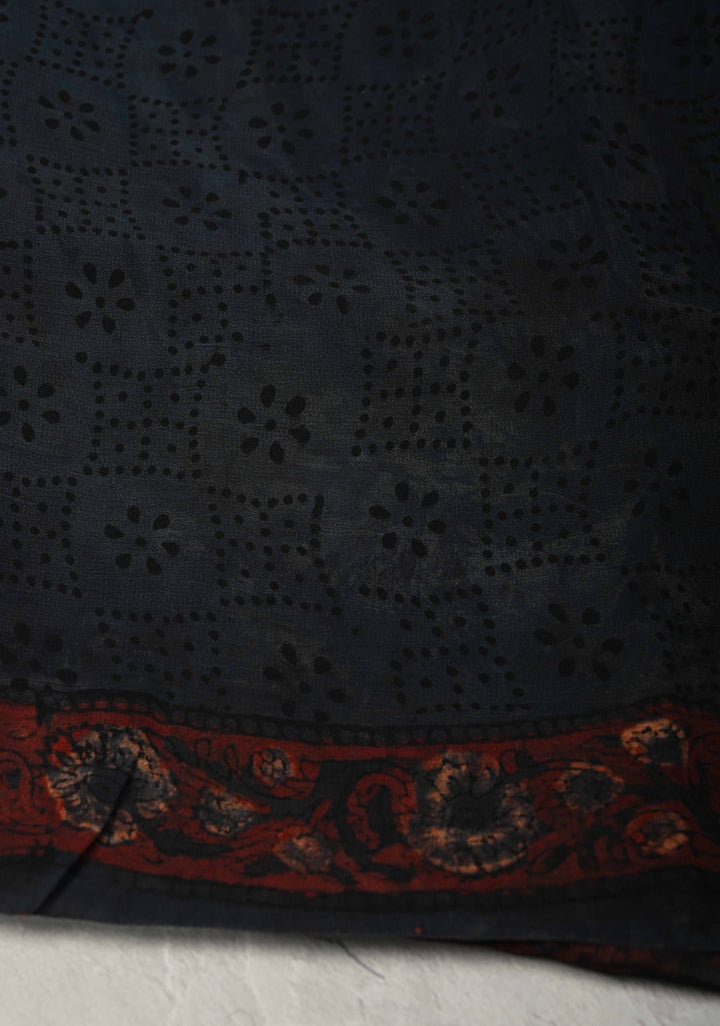 Charcoal Black Georgette Saree with Hand Block Print