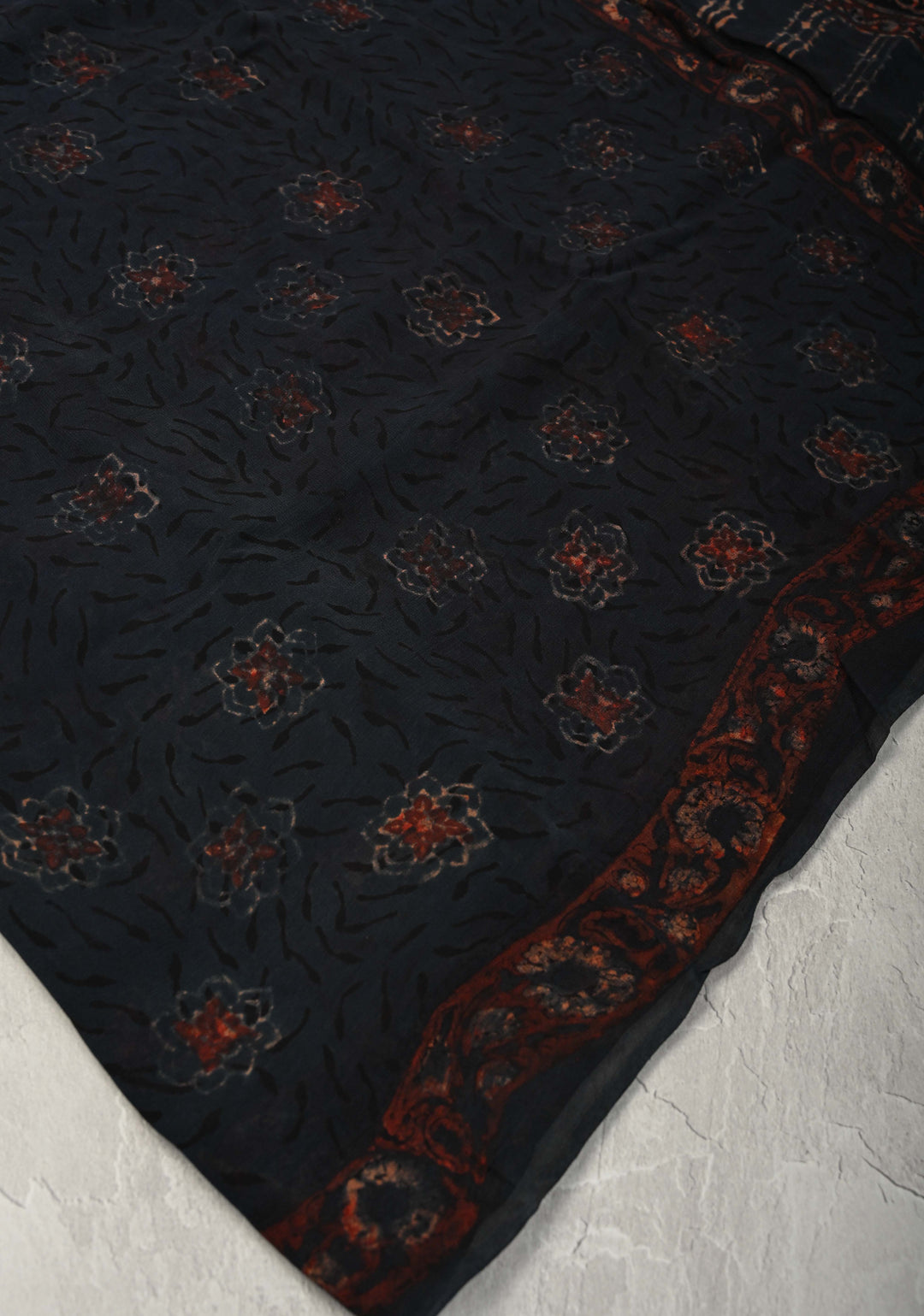 Charcoal Black Georgette Saree with Hand Block Print