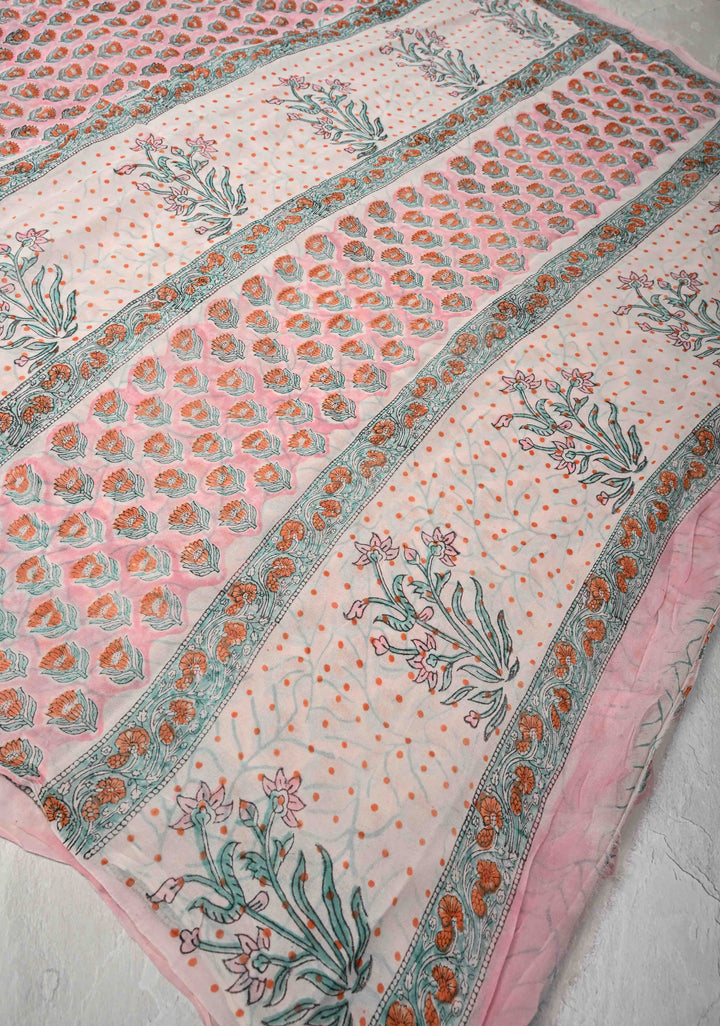 Baby Pink Georgette Saree with Sanganeri Hand Block Print