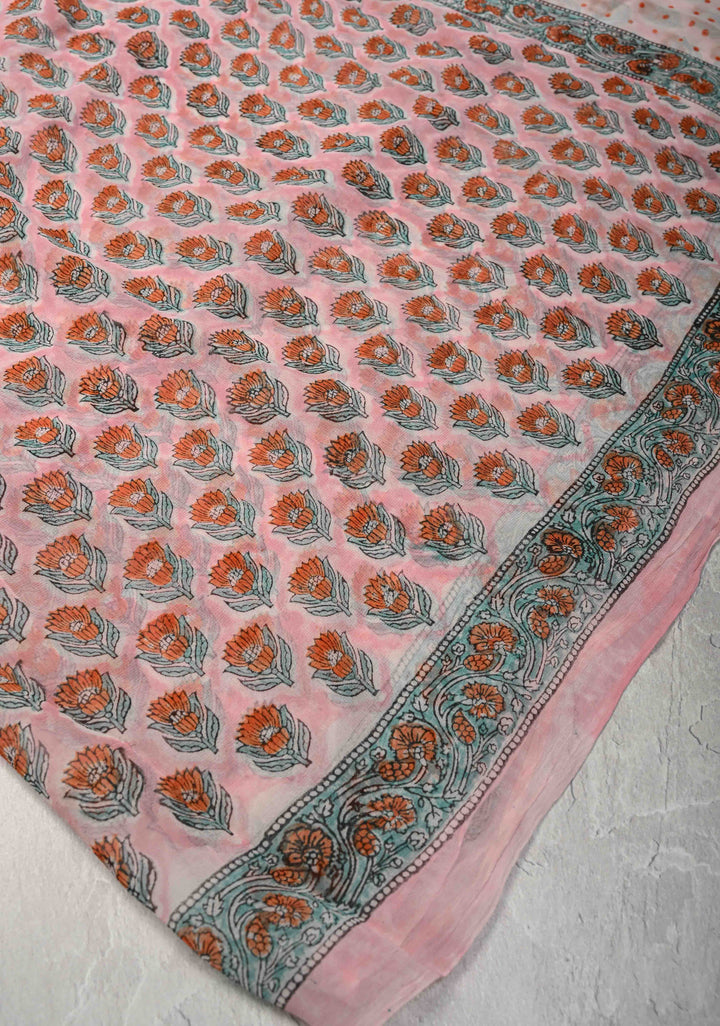 Baby Pink Georgette Saree with Sanganeri Hand Block Print