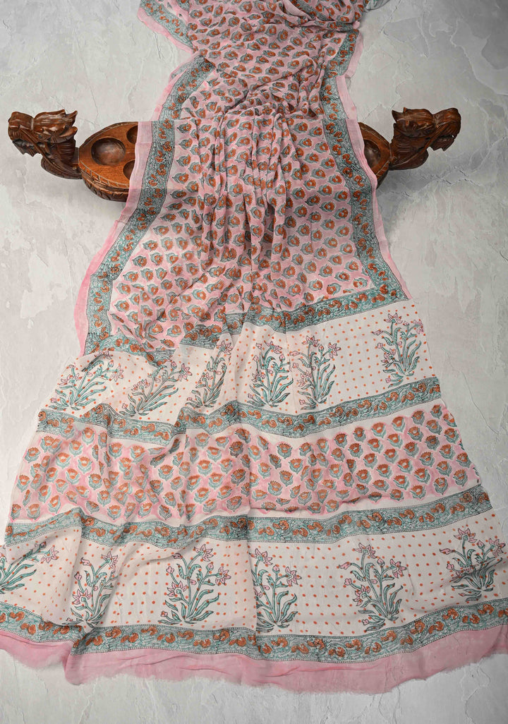 Baby Pink Georgette Saree with Sanganeri Hand Block Print
