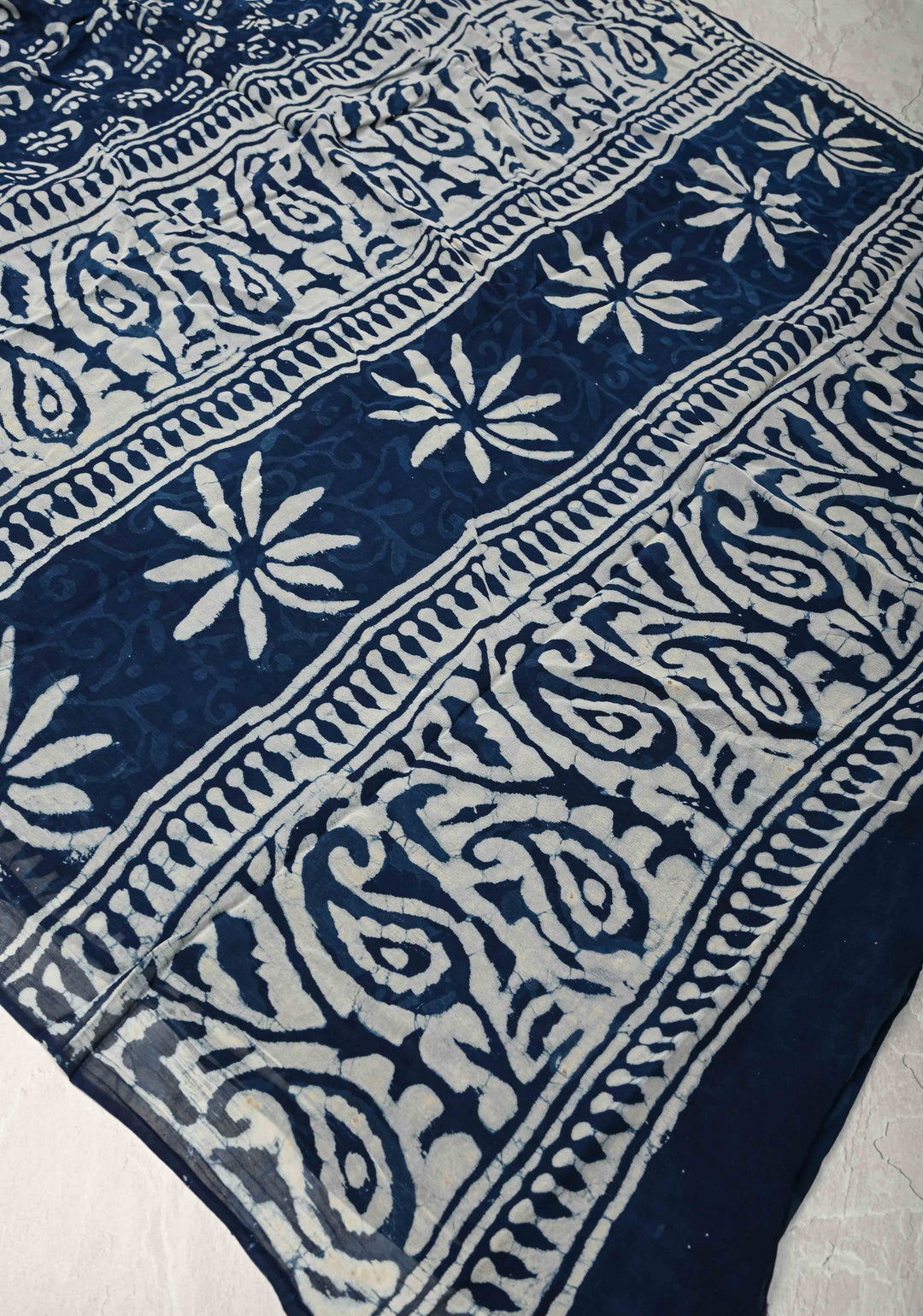Indigo Georgette Saree with Hand Block Print