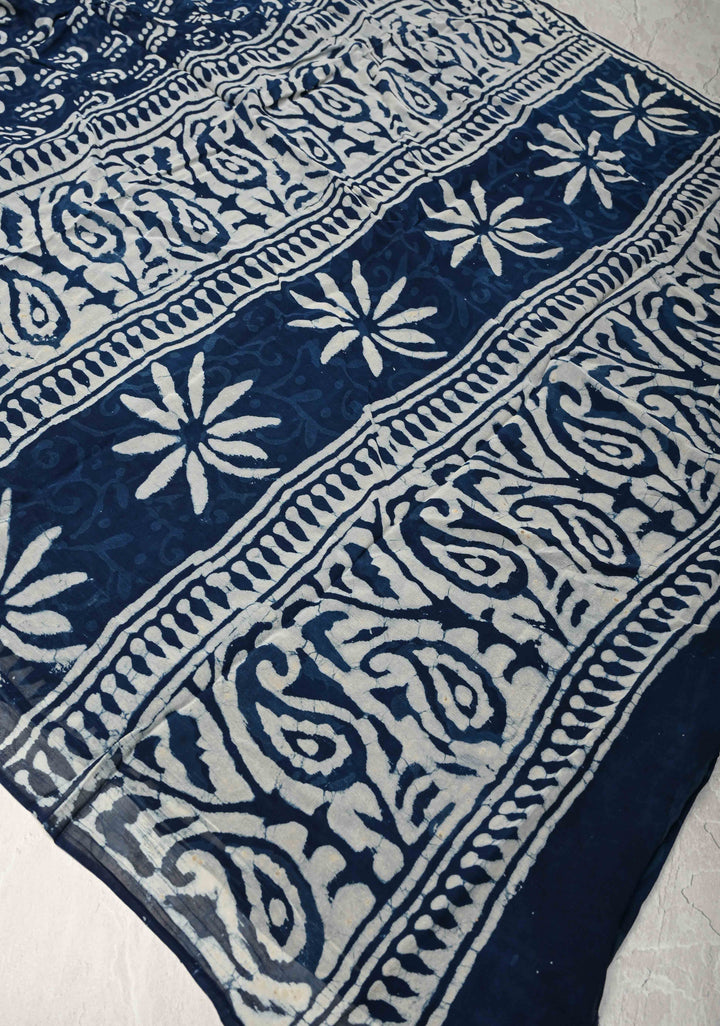 Indigo Georgette Saree with Hand Block Print