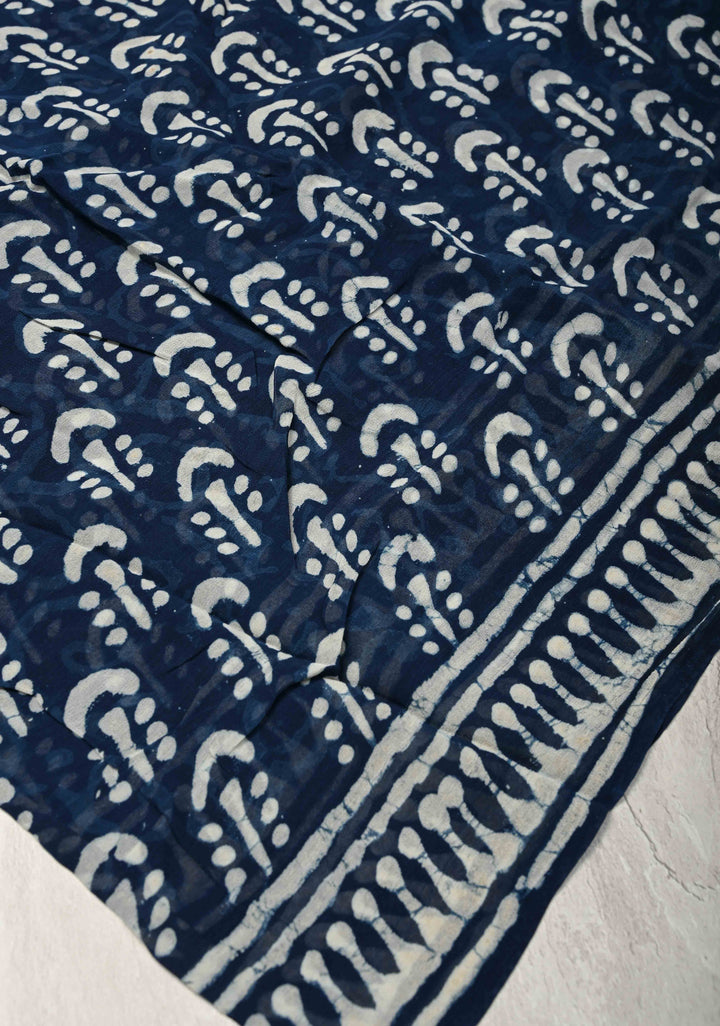 Indigo Georgette Saree with Hand Block Print
