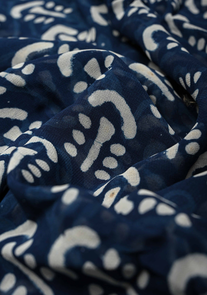 Indigo Georgette Saree with Hand Block Print