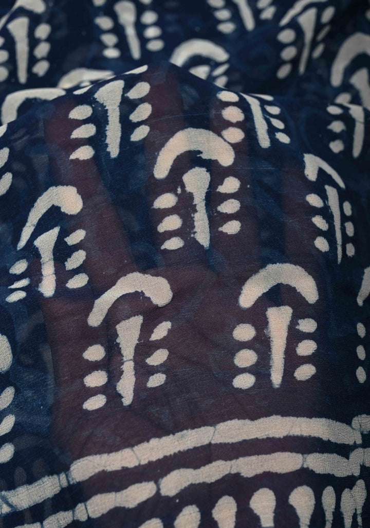 Indigo Georgette Saree with Hand Block Print