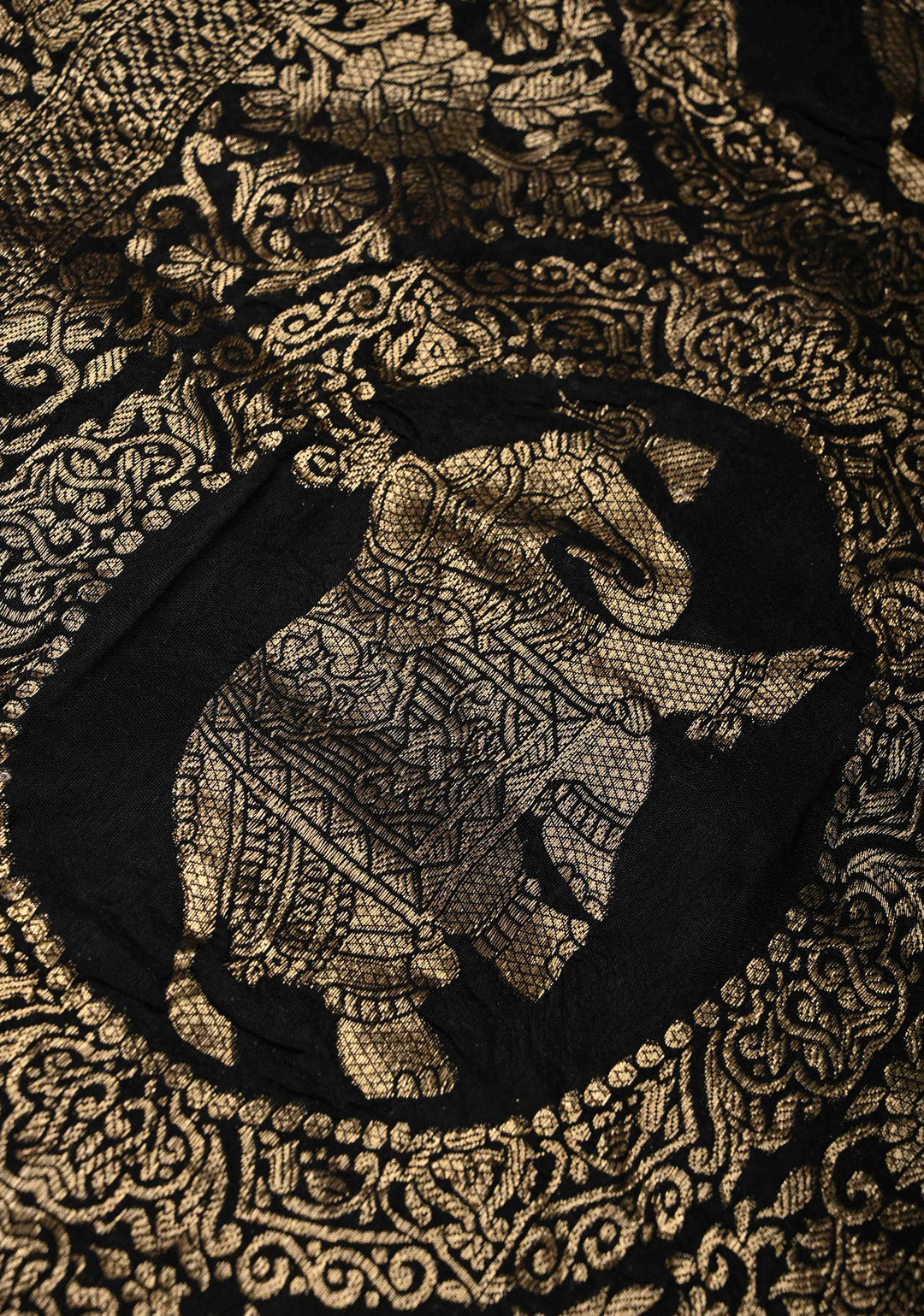 Indigo Ajrakh Hand Block Print on Dola Silk Saree with Fancy Zari Border