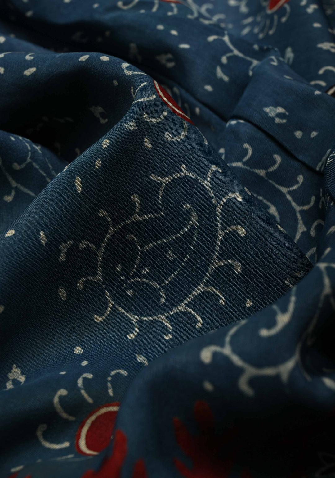 Indigo Ajrakh Hand Block Print on Dola Silk Saree with Fancy Zari Border