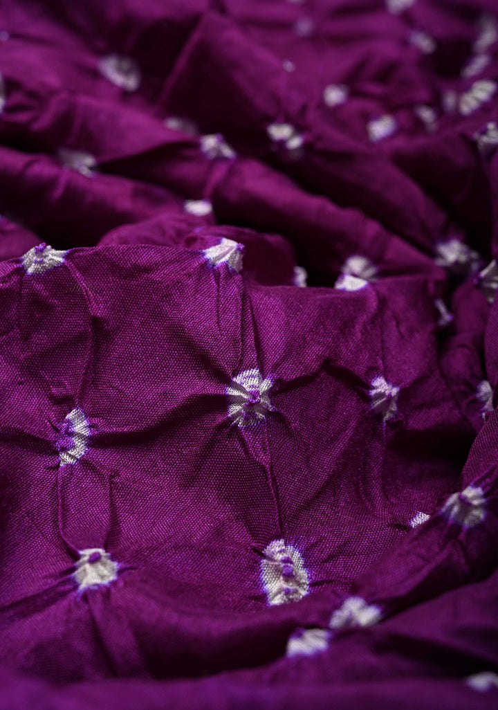 Dark Purple Crushed  Bandhani on Art Silk Saree with Meenakari Floral Zari Border and pallu