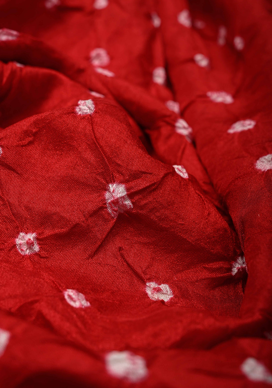 Deep Red Crushed  Bandhani on Art Silk Saree with Meenakari Floral Zari Border and pallu