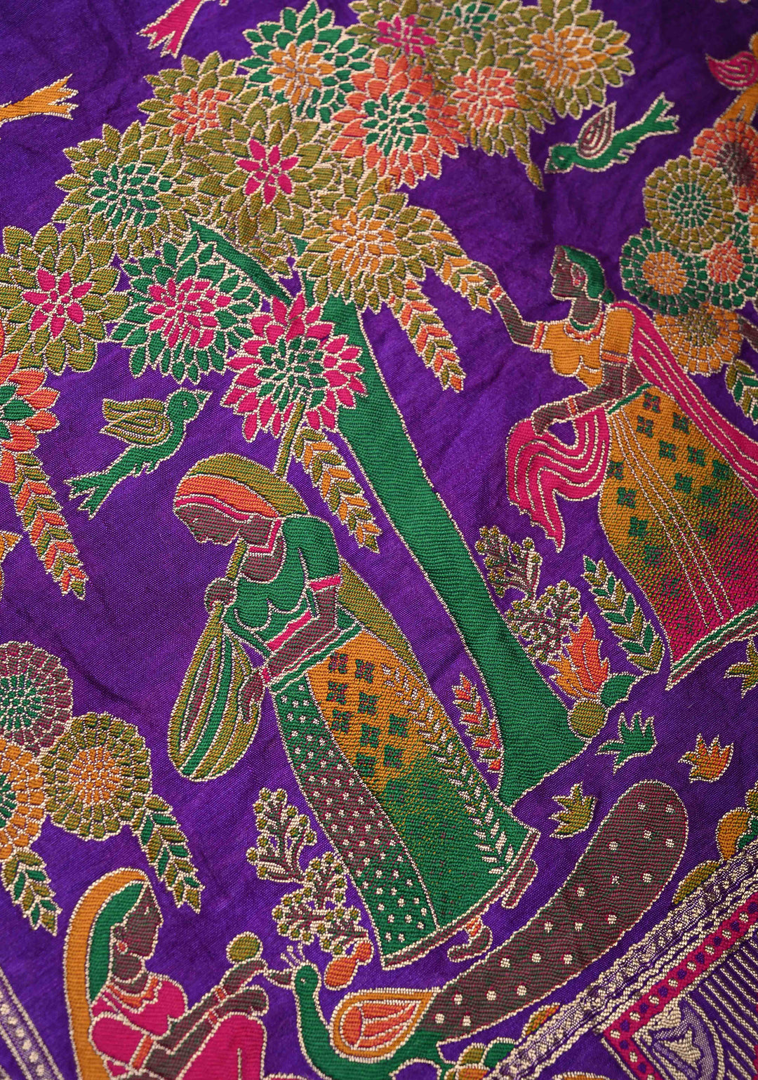 Purple Ink Crushed  Bandhani on Art Silk Saree with Meenakari Floral Zari Border and pallu